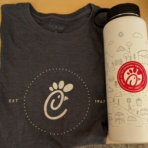 Chick-fil-A Gray T-Shirt and White Water Bottle Set